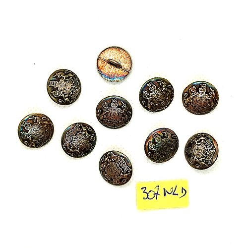 10 boutons en métal argenté - 15mm - 307nld