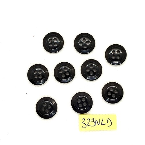 9 boutons en résine noir - 14mm - 323nld