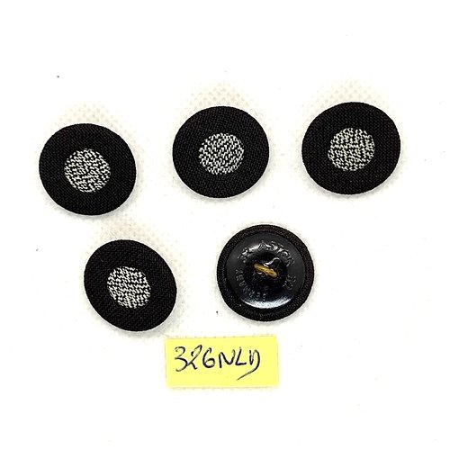 5 boutons en résine et tissu noir et gris - 20mm - 326nld