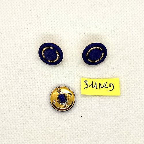 3 boutons en résine doré et bleu - 15mm - 311nld