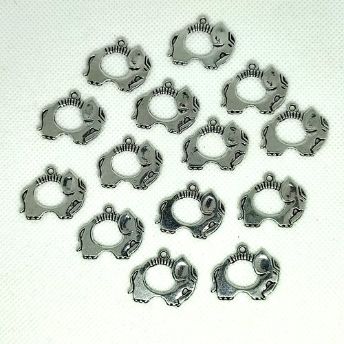 14 breloques en métal argenté - éléphant - 19x20mm
