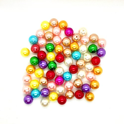 66 perles en résine multicolore - 14mm