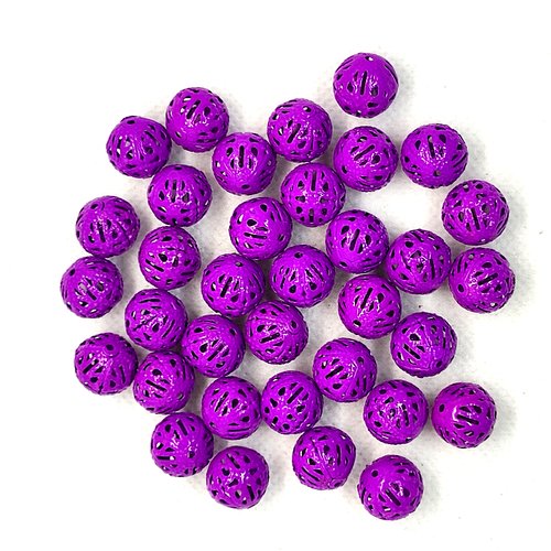 35 perles en métal peint violet - 12mm