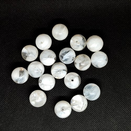 19 perles en résine blanc et transparent - 17mm