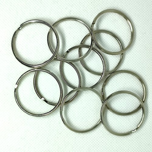 10 anneaux métal argenté - pour porte clefs - 36mm