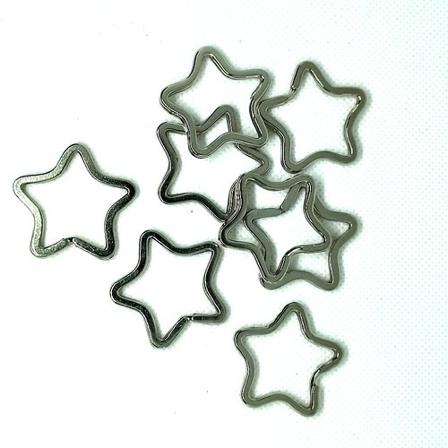 8 anneaux métal argenté - étoile - pour porte clefs - 33mm