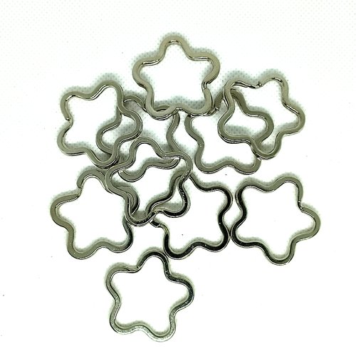 10 anneaux métal argenté - fleur - pour porte clefs - 33mm