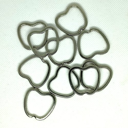 10 anneaux métal argenté - pomme - pour porte clefs - 33mm