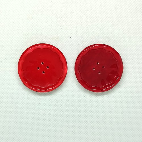 2 boutons en résine rouge foncé et rouge plus clair - 39mm - a2