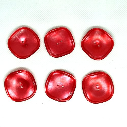 6 boutons en résine rouge - 29x29mm