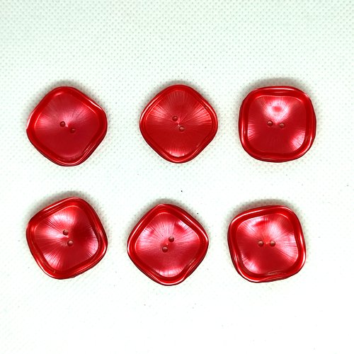 6 boutons en résine rouge - 25x25mm