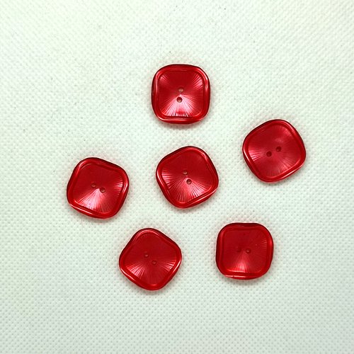 6 boutons en résine rouge - 19x19mm