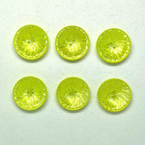 6 boutons en résine jaune / vert - 27mm