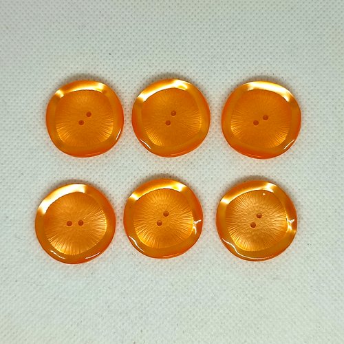 6 boutons en résine orange - 27mm - a11
