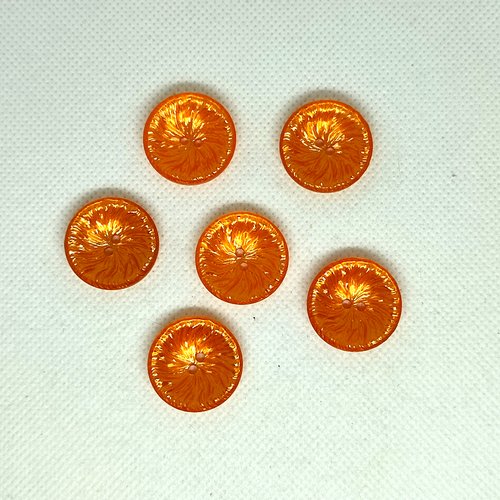 6 boutons en résine orange - 22mm - a10