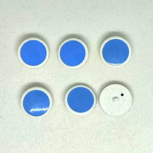 6 boutons en résine bleu et blanc - 22mm - a13