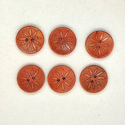6 boutons en bois vieux rose - 25mm