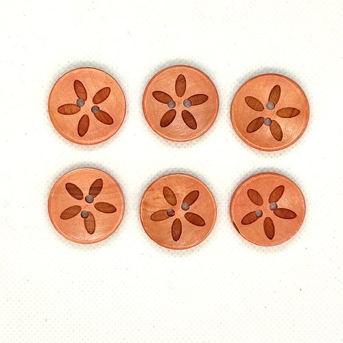 6 boutons en bois vieux rose - fleur - 25mm