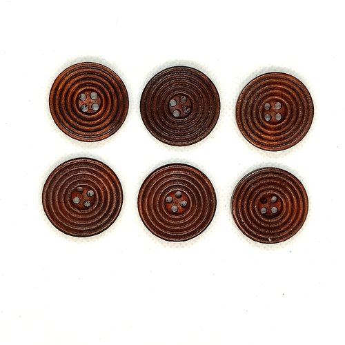 6 boutons en bois marron foncé - 25mm