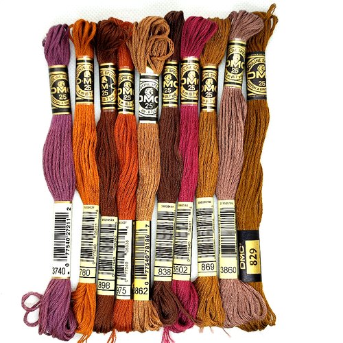 Lot de 10 échevettes fil a broder - dmc - violet / marron - mouliné spécial - 123