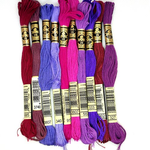 Lot de 10 échevettes fil a broder - dmc - violet / lilas - mouliné spécial -131