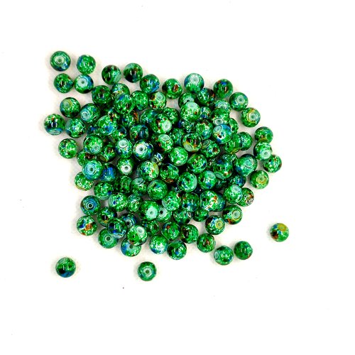 122 perles en verre vert - 8mm