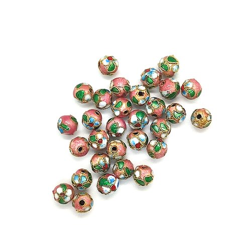 30 perles en métal et émail multicolore - perles cloisonnées - 8mm