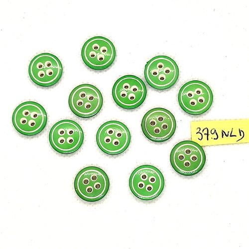 13 boutons en résine vert et blanc - 14mm - 379nld