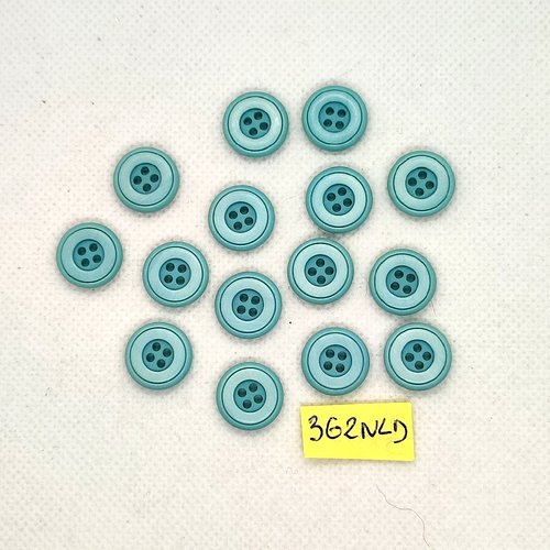 15 boutons en résine bleu - 14mm - 362nld