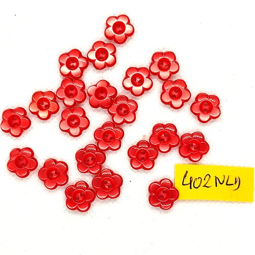 23 boutons en résine rouge - fleur - 9mm - 402nld