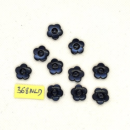 10 boutons en résine bleu - fleur - 13mm - 368nld