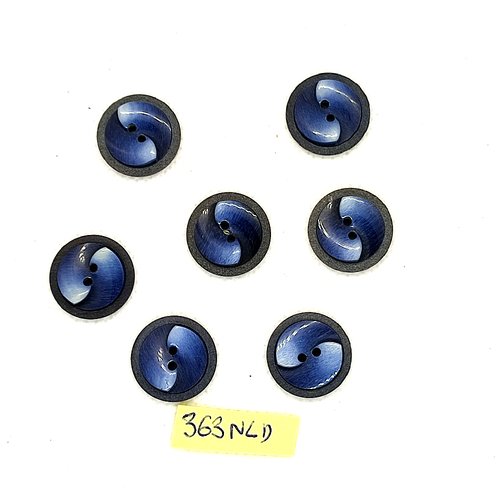 7 boutons en résine bleu et gris - 18mm - 363nld