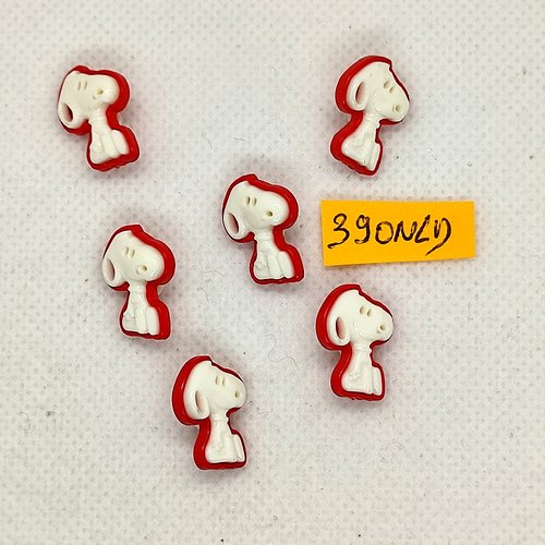 6 boutons en résine rouge et blanc - chien - 12x17mm - 390nld