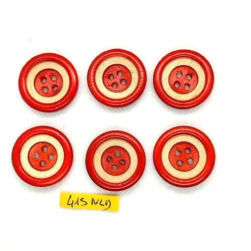 6 boutons en résine rouge et écru - 28mm - 415nld