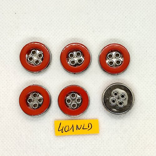 6 boutons en résine marron et argenté - 19mm - 401nld