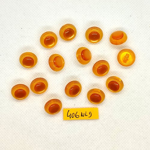 15 boutons en résine orange transparent - 14mm - 406nld