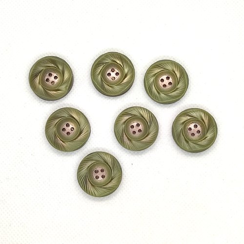 7 boutons en résine vert et marron dessous - 22mm - a24