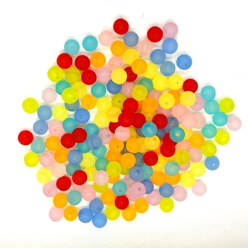 160 perles en résine multicolore - 9mm - 202