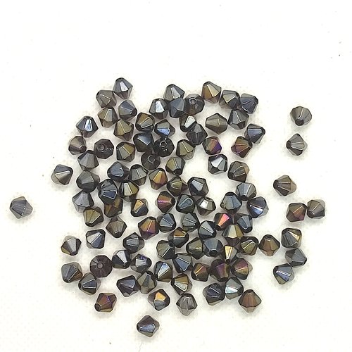 100 perles toupie en verre violet / gris - 6mm - 207