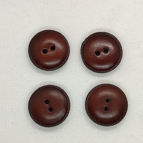 4 boutons en cuir marron - anciens - 28mm - bri753