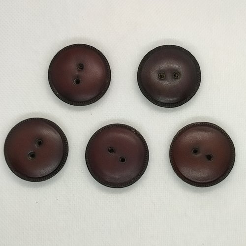 5 boutons en cuir marron - anciens - 34mm - bri754