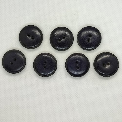 7 boutons en cuir bleu - anciens - 28mm - bri755