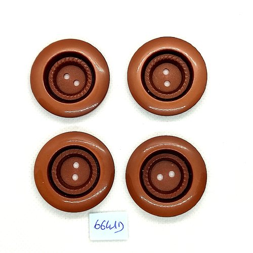 4 boutons en résine marron - vintage - 35mm - 6641d