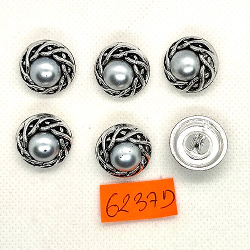 6 boutons en métal argenté - vintage - 18mm - 6237d