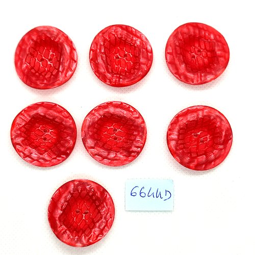 7 boutons en résine rouge - vintage - 31mm - 6644d