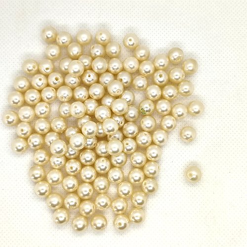 114 perles en verre nacrées  ivoire - 8mm - 206