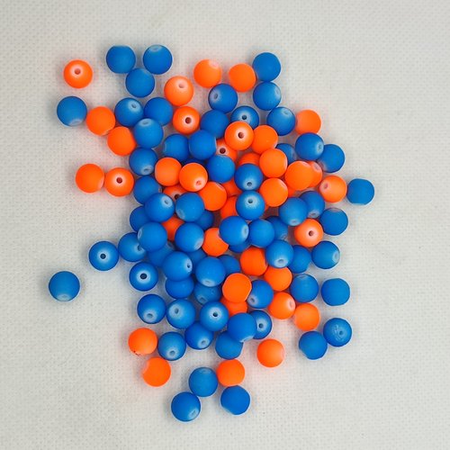 108 perles en résine bleu et orange - 8mm - 244