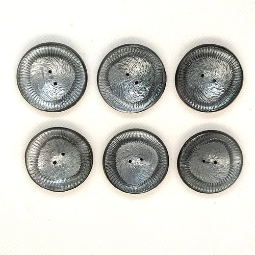 6 boutons en résine gris - 33mm - a32
