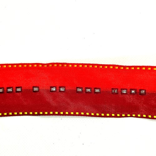 4m de ruban rouge / bordeaux et doré - polyester - 38mm