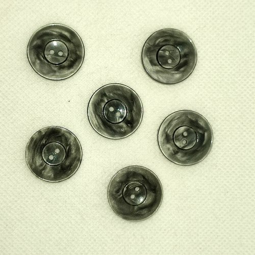 6 boutons en résine gris - 22mm - a33